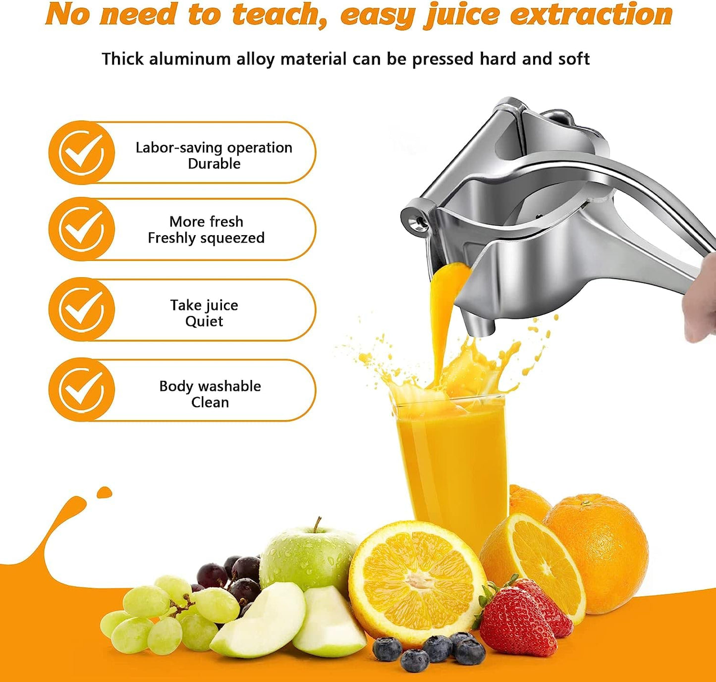 Aluminium Manual Fruit Juicer | Heavy Duty Hand Press Squeezer with Ergonomic Handle ๐