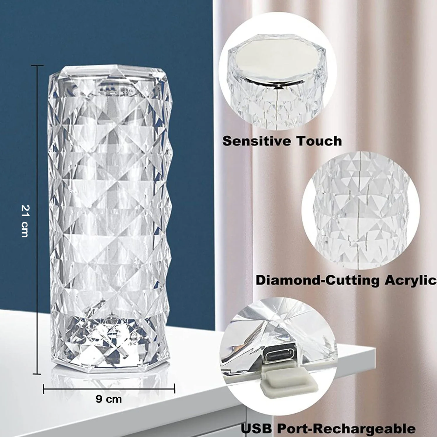 Crystal Diamond Touch Lamp with Remote Control | 16 Colors RGB Table Lamp🌹💎