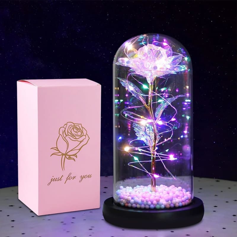 Galaxy Rose in Glass Dome with LED Light 🌹| Eternal Colorful Rose Gift