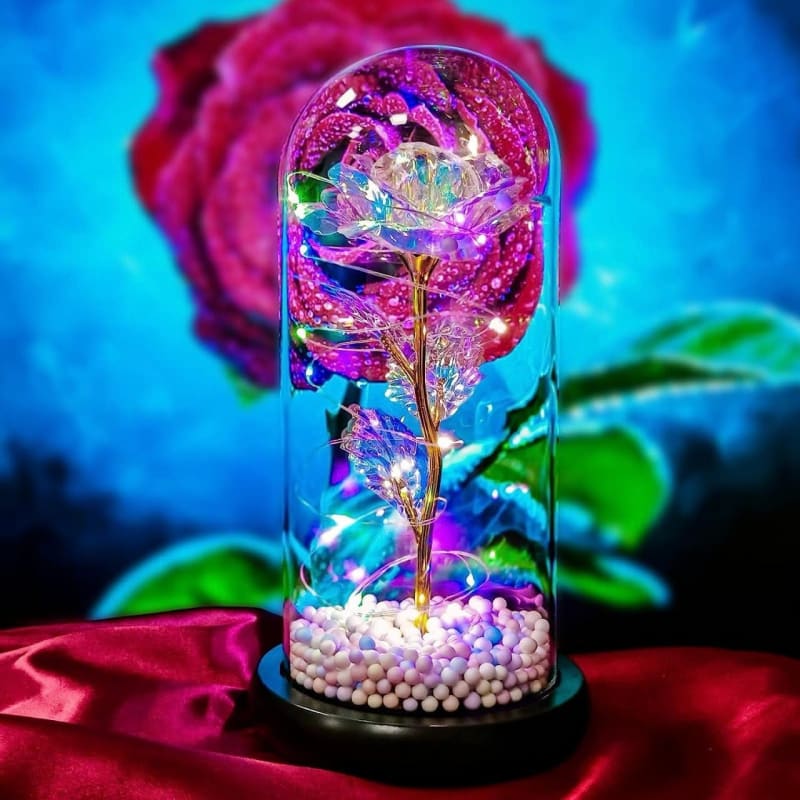 Galaxy Rose in Glass Dome with LED Light 🌹| Eternal Colorful Rose Gift