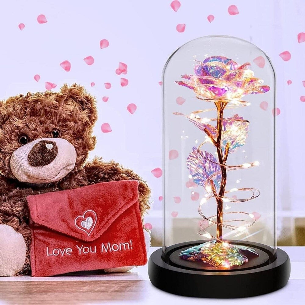 Galaxy Rose in Glass Dome with LED Light 🌹| Eternal Colorful Rose Gift