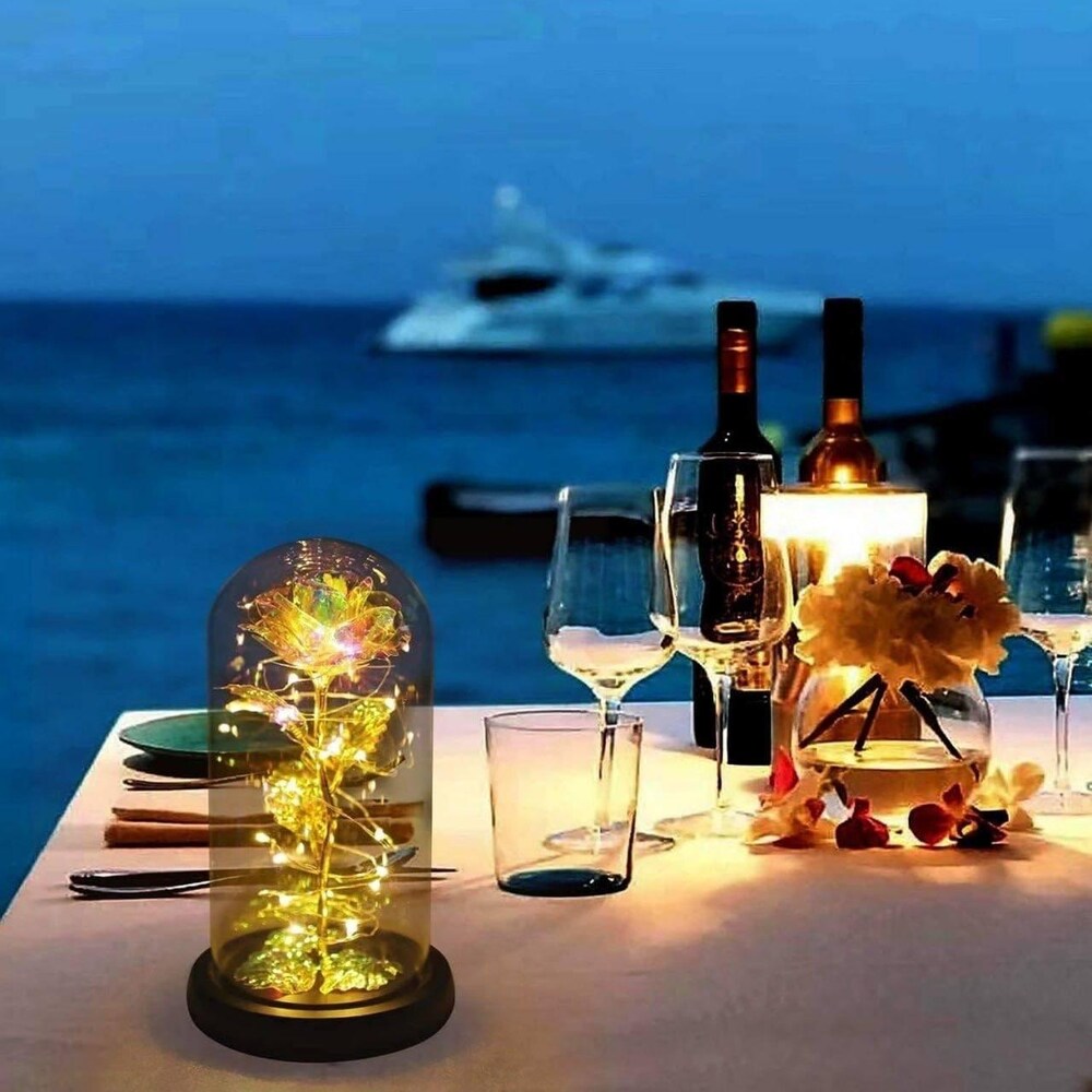 Galaxy Rose in Glass Dome with LED Light 🌹| Eternal Colorful Rose Gift