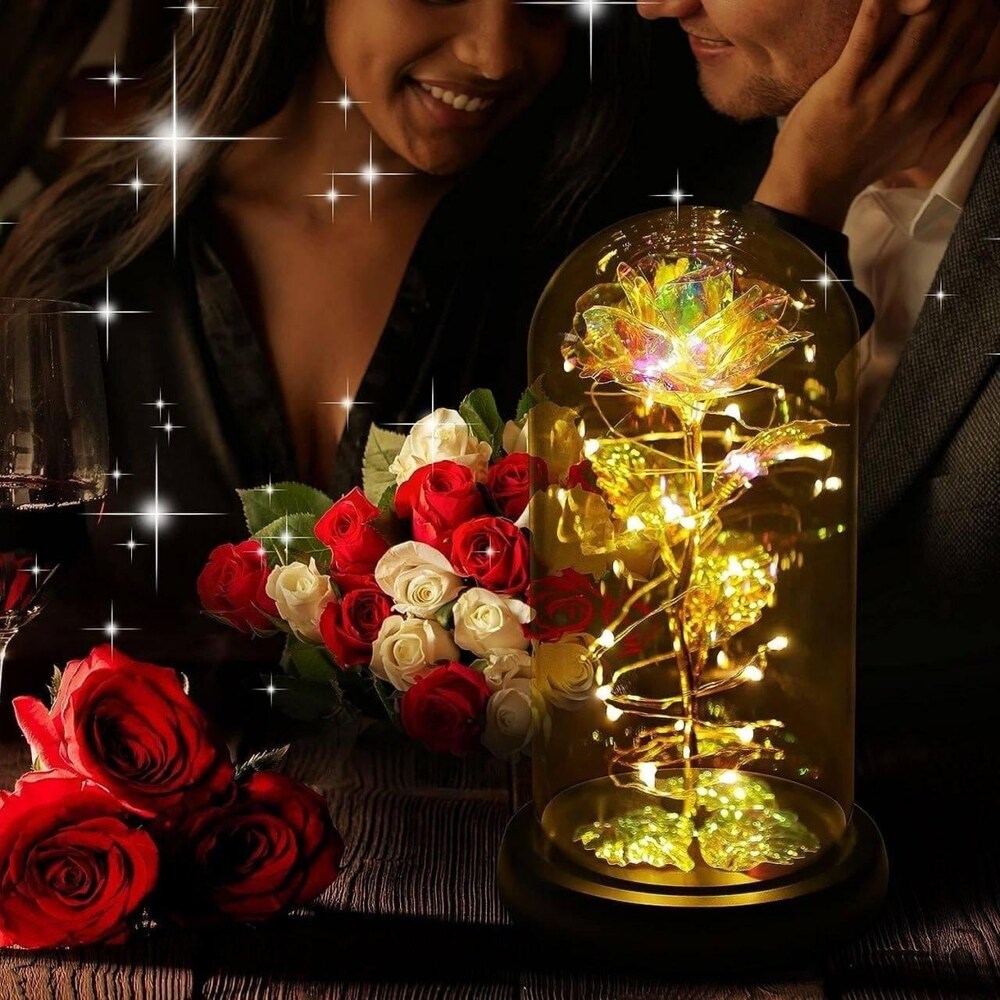 Galaxy Rose in Glass Dome with LED Light 🌹| Eternal Colorful Rose Gift