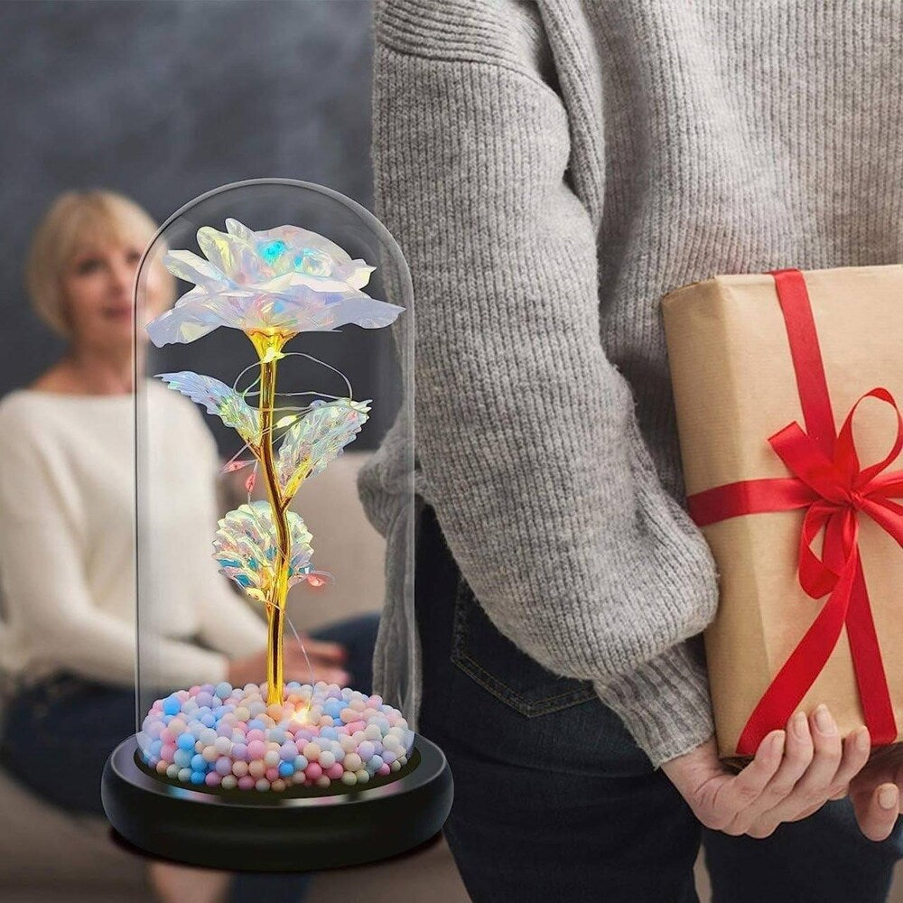 Galaxy Rose in Glass Dome with LED Light 🌹| Eternal Colorful Rose Gift