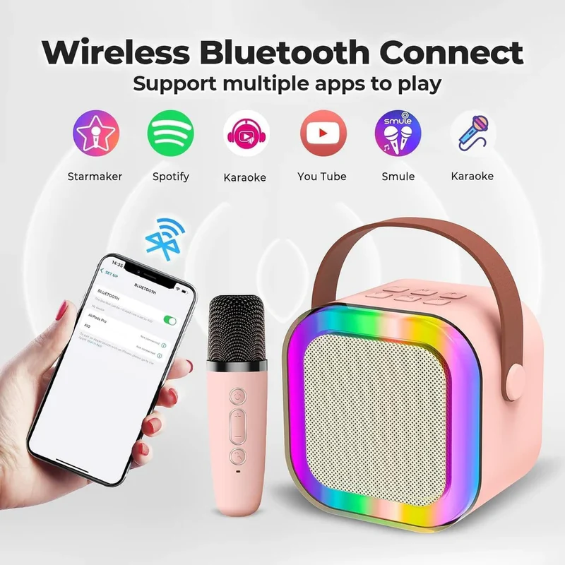 K12 Wireless Karaoke Speaker with RGB Lights & Mic🎤| Portable Bluetooth Fun 🎶