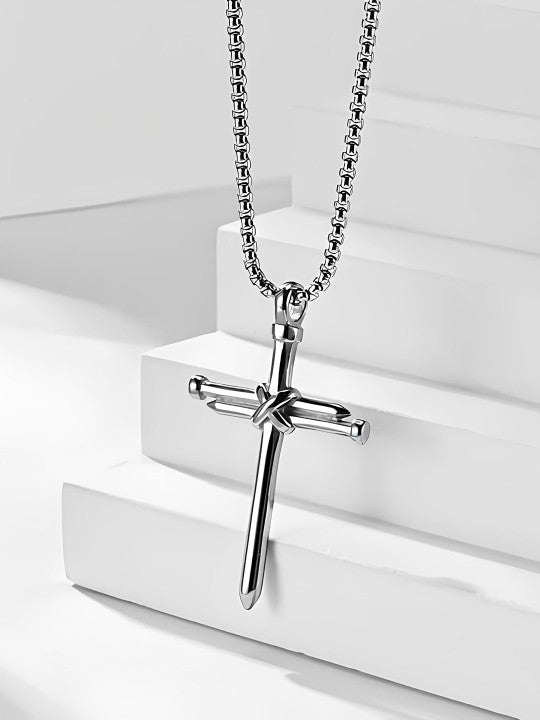 Silver-Plated Stainless Steel Jesus Cross Pendant with Chain ✝️✨