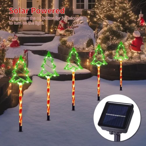 Solar Christmas Tree Pathway Lights | Set of 5 π| 8 Lighting Modes, Outdoor Xmas LED Decoration