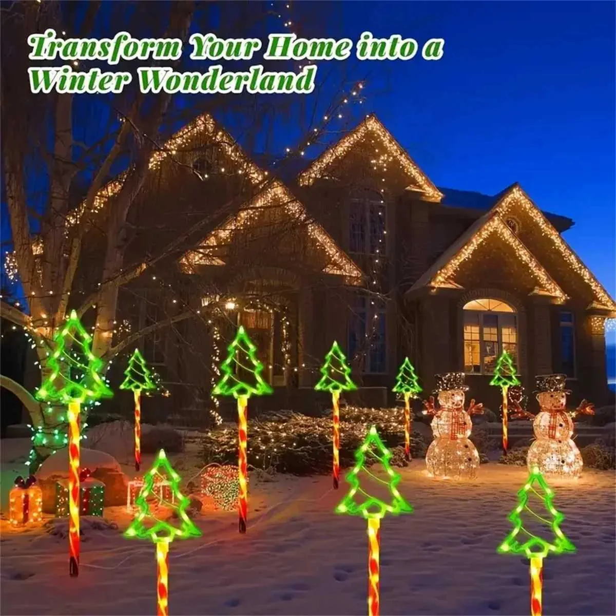 Solar Christmas Tree Pathway Lights | Set of 5 π| 8 Lighting Modes, Outdoor Xmas LED Decoration