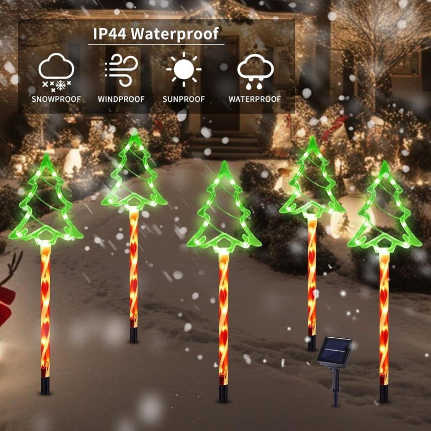 Solar Christmas Tree Pathway Lights | Set of 5 π| 8 Lighting Modes, Outdoor Xmas LED Decoration