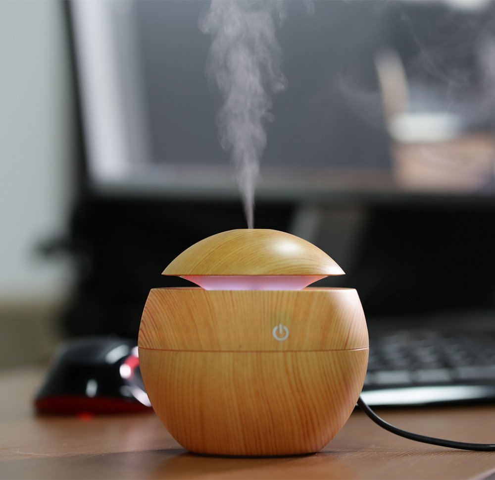 Wooden Aroma Diffuser Humidifier ๐ | Cool Mist with Colorful Ambient Lighting