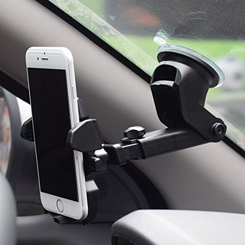 Adjustable Car Phone Mount 🚗| 360° Rotation, Long Arm for Windshield & Dashboard 📱| Black