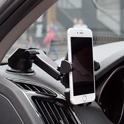 Adjustable Car Phone Mount 🚗| 360° Rotation, Long Arm for Windshield & Dashboard 📱| Black