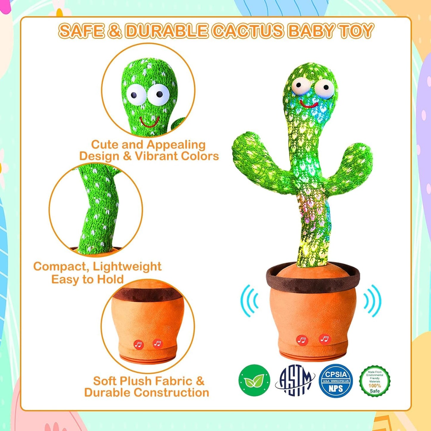 Dancing Cactus Plush Toy 🌵| Singing, Talking, & Recording LED Toy for Kids & Toddlers 🌟