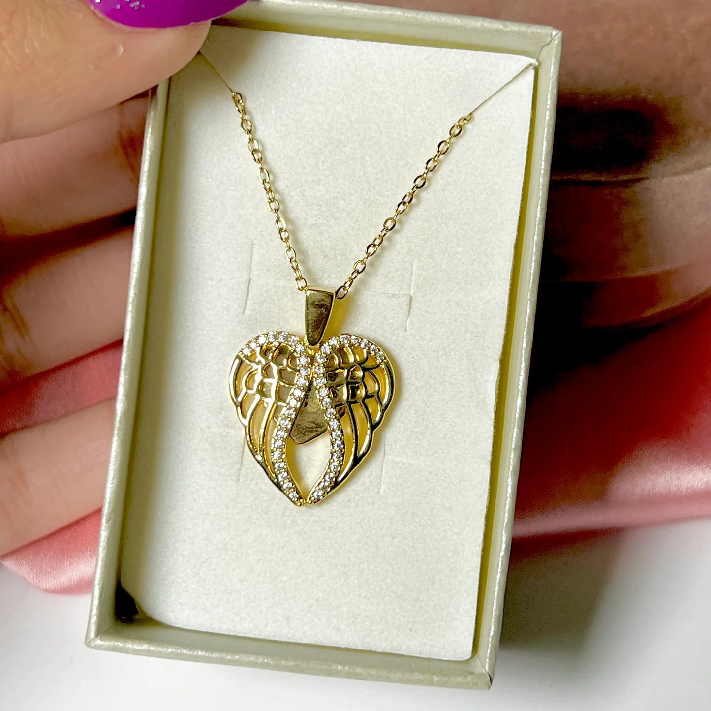 Golden Angel Wings Heart Necklace | Elegant, Anti-Tarnish, Timeless