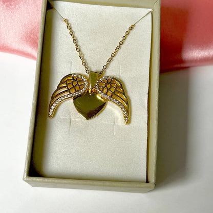 Golden Angel Wings Heart Necklace | Elegant, Anti-Tarnish, Timeless