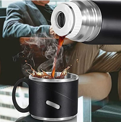 Premium Double Wall Stainless Steel Thermo Flask Set | 500ml Insulated Bottle + 2 Cups 🎁❄️🔥