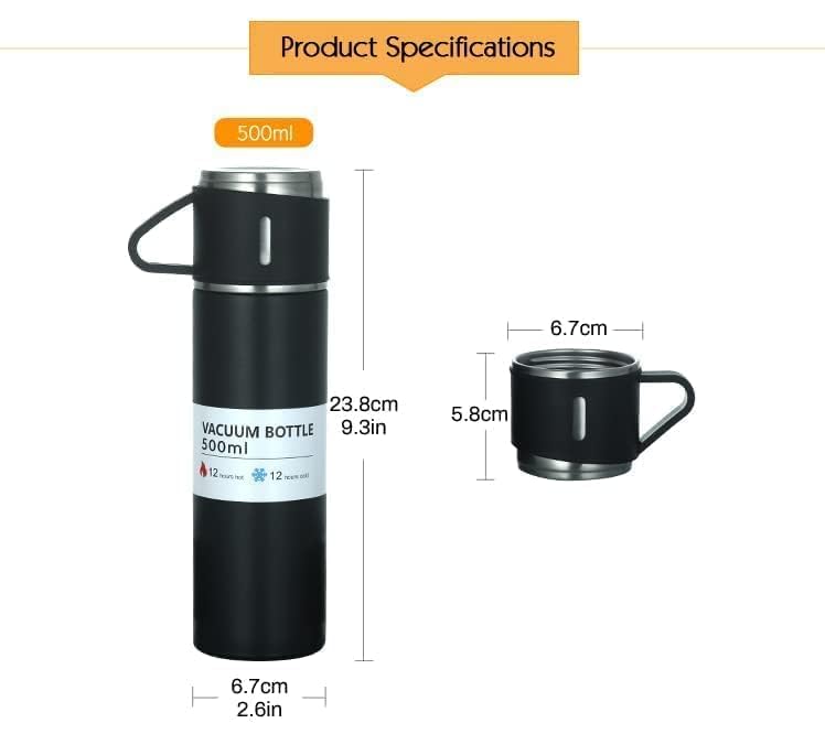 Premium Double Wall Stainless Steel Thermo Flask Set | 500ml Insulated Bottle + 2 Cups 🎁❄️🔥