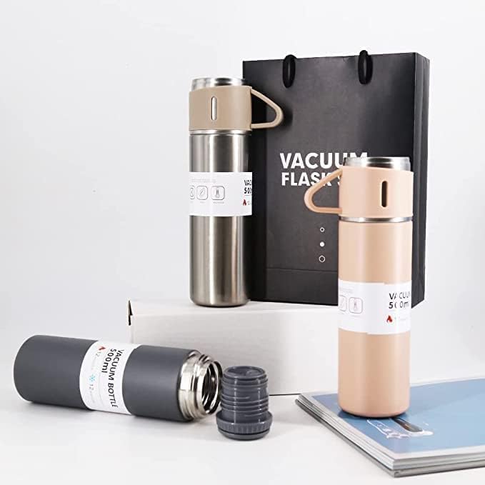 Premium Double Wall Stainless Steel Thermo Flask Set | 500ml Insulated Bottle + 2 Cups 🎁❄️🔥