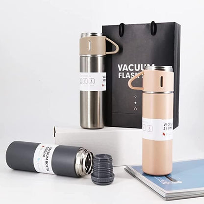 Premium Double Wall Stainless Steel Thermo Flask Set | 500ml Insulated Bottle + 2 Cups 🎁❄️🔥