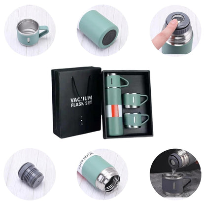 Premium Double Wall Stainless Steel Thermo Flask Set | 500ml Insulated Bottle + 2 Cups 🎁❄️🔥