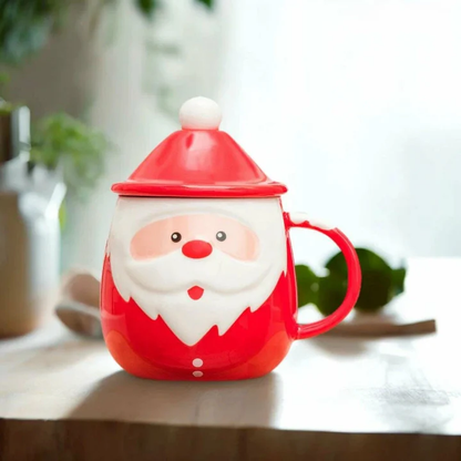 Santa Claus Christmas Mug 🎅| Ceramic Cup with Lid & Spoon | 400ML