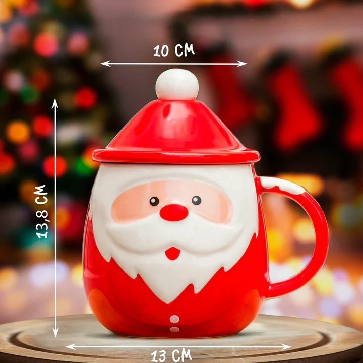 Santa Claus Christmas Mug 🎅| Ceramic Cup with Lid & Spoon | 400ML