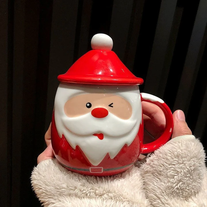 Santa Claus Christmas Mug 🎅| Ceramic Cup with Lid & Spoon | 400ML