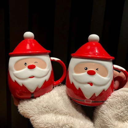 Santa Claus Christmas Mug 🎅| Ceramic Cup with Lid & Spoon | 400ML