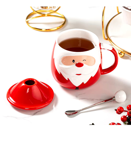 Santa Claus Christmas Mug 🎅| Ceramic Cup with Lid & Spoon | 400ML