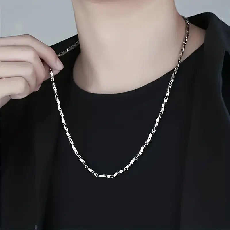 Silver-Plated Bamboo Stick Stainless Steel Necklace for Men & Women✨