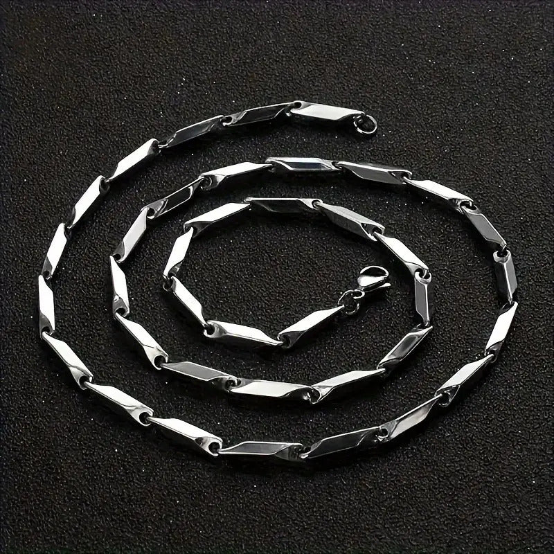Silver-Plated Bamboo Stick Stainless Steel Necklace for Men & Women✨