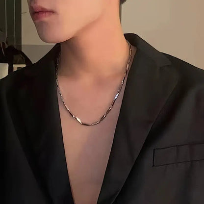Silver-Plated Bamboo Stick Stainless Steel Necklace for Men & Women✨