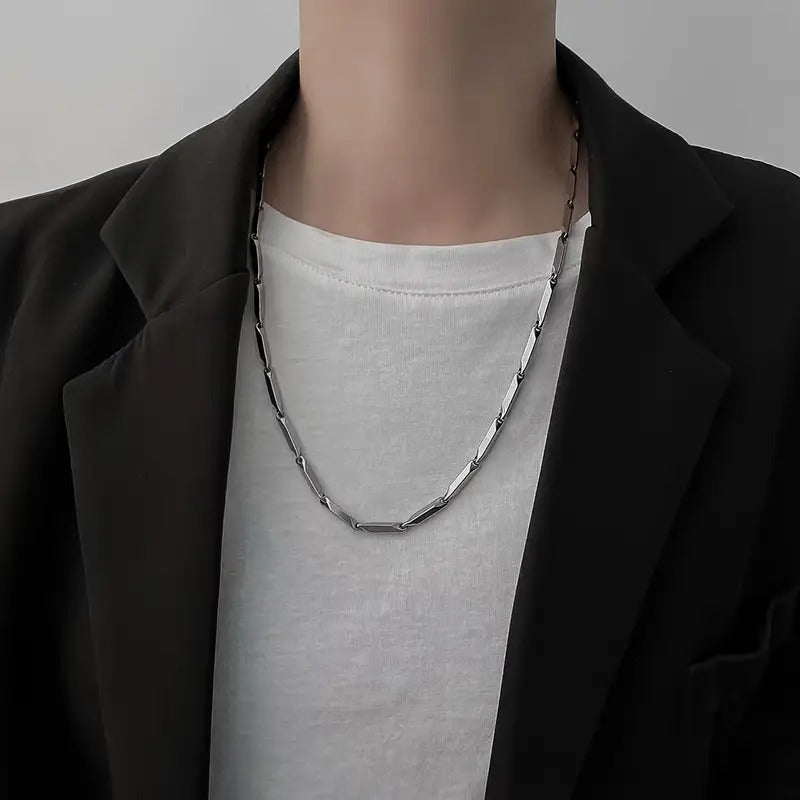 Silver-Plated Bamboo Stick Stainless Steel Necklace for Men & Women✨