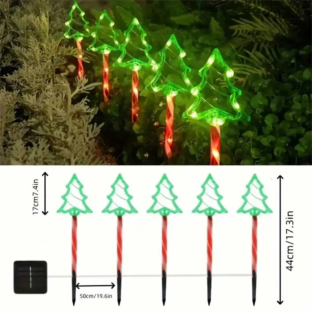 Solar Christmas Tree Pathway Lights | Set of 5 🎄| 8 Lighting Modes, Outdoor Xmas LED Decoration