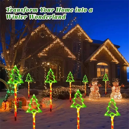 Solar Christmas Tree Pathway Lights | Set of 5 🎄| 8 Lighting Modes, Outdoor Xmas LED Decoration